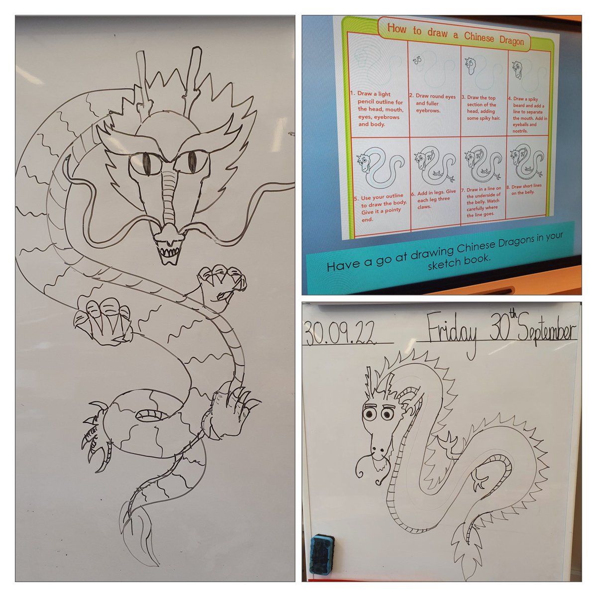 MsTeach75584326's tweet photo. My class enjoyed today's art lesson, learning how to draw Chinese dragons! I tried my best to model step by step ☺️🐉 #ChineseArt #teacherlife https://t.co/899ajYiRPE