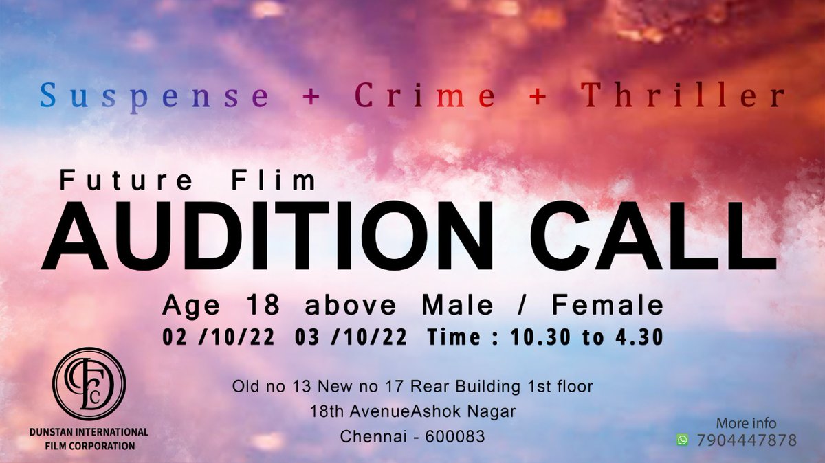 duninterfilm's tweet photo. AUDITION CALL #castingcall #newproject #casting #tamilcinema #upcomingproject #dunstaninternationalfilmcorporation #auditionupdate #AUDITION #auditioncall https://t.co/T1EAe4IBMe