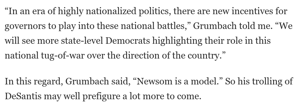 GregTSargent's tweet photo. Interesting from @JakeMGrumbach about deeper trends here:

1) Red states have grown very innovative in advancing a reactionary national agenda.

2) Incentives are rising for blue states to innovate this way, to offer a clear alternative national vision

https://t.co/ReNx8TZ3hI https://t.co/RFml9E8GFS