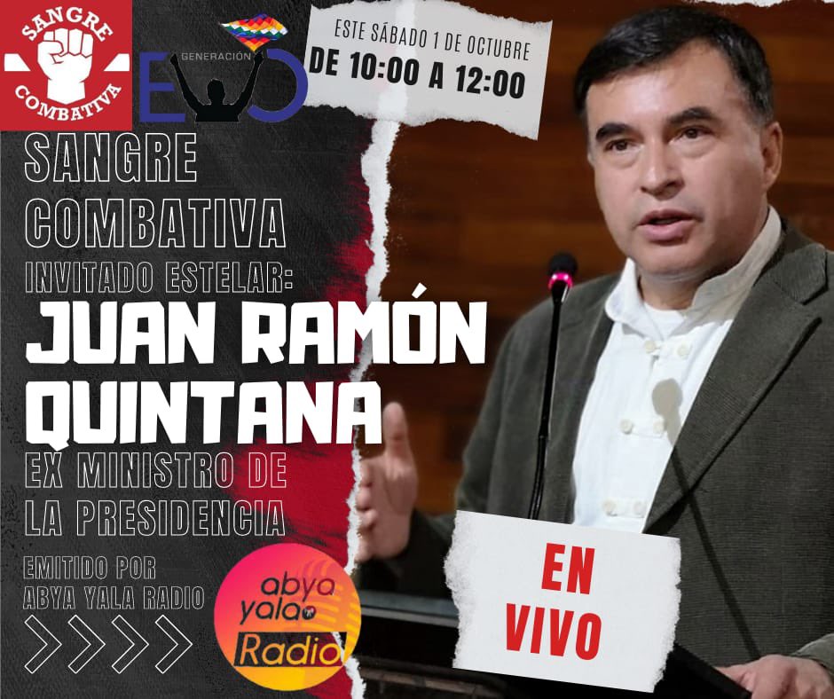 SCombativa's tweet photo. Casi TODO lo que te están contando los medios de comunicación sobre el informe del #CasoTerrorismo ES FAKE. Por eso este sábado estaremos con #JuanRamonQuintana para conversar del tema. A las 10 am por @AbyaYalaBolivia radio. https://t.co/nNEick9bph