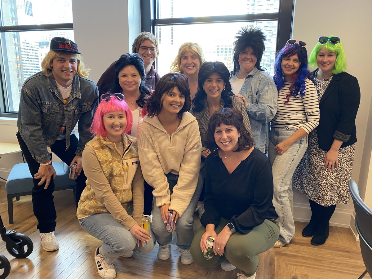 AbelsonTaylor's tweet photo. Drag, but never a drag! ATers wigged out this week for a Wig Party Happy Hour and wig contest. #LGBTQ+pride, #beyourself https://t.co/JXzuUNOe1W