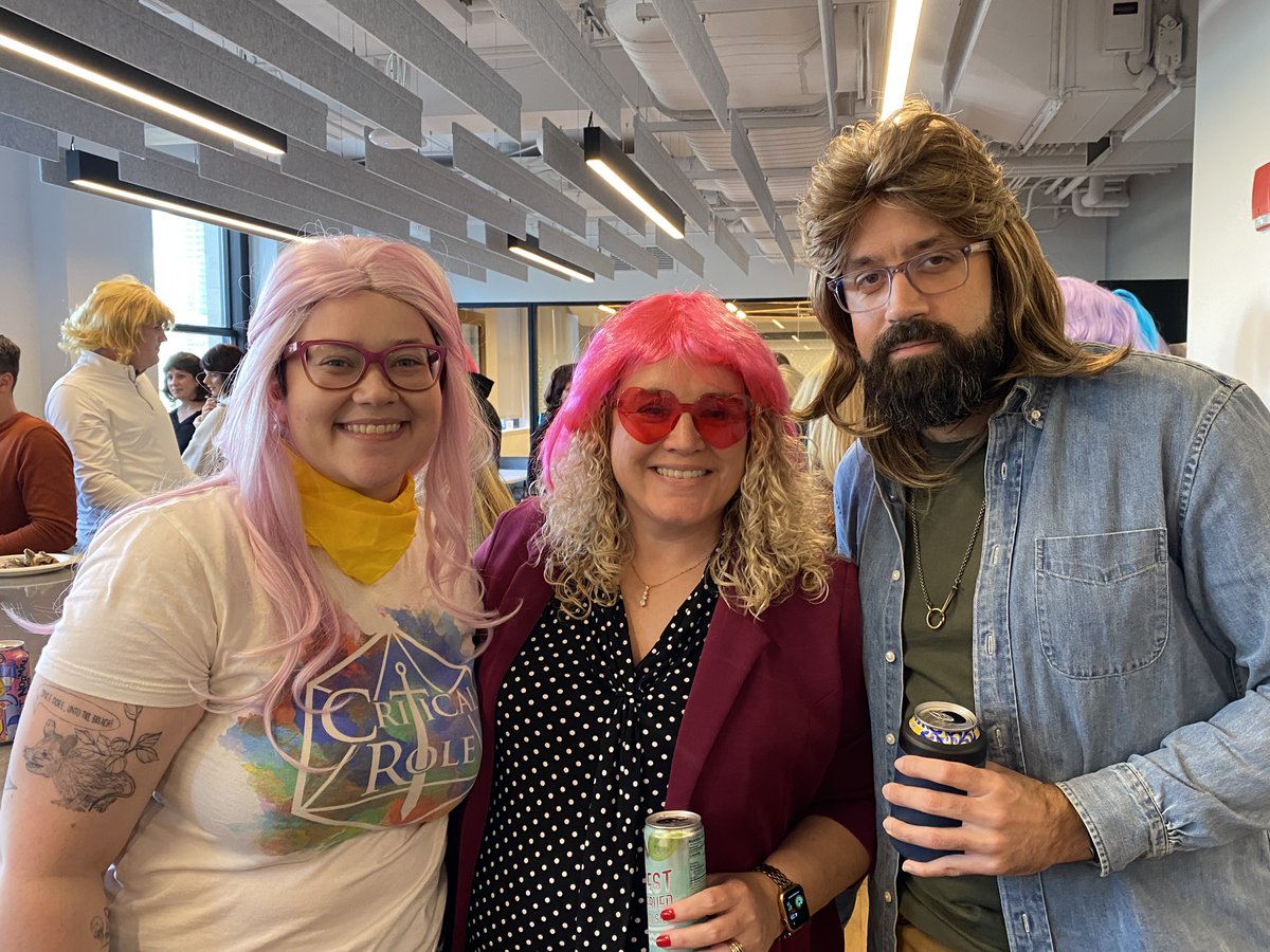 AbelsonTaylor's tweet photo. Drag, but never a drag! ATers wigged out this week for a Wig Party Happy Hour and wig contest. #LGBTQ+pride, #beyourself https://t.co/JXzuUNOe1W