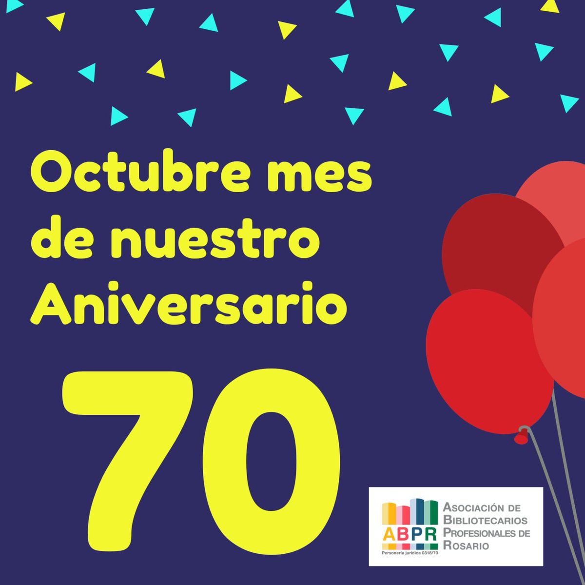 ABPR_Rosario's tweet photo. 1952 - 18/10 - 2022 🎉
Este mes la Asociación de Bibliotecarios Profesionales de Rosario celebra 70 años de su fundación 🥂
Seguiremos trabajando por el perfeccionamiento profesional y el desarrollo del sector.
#ABPR #BibliotecariosRosario https://t.co/MbAoGn0uNO