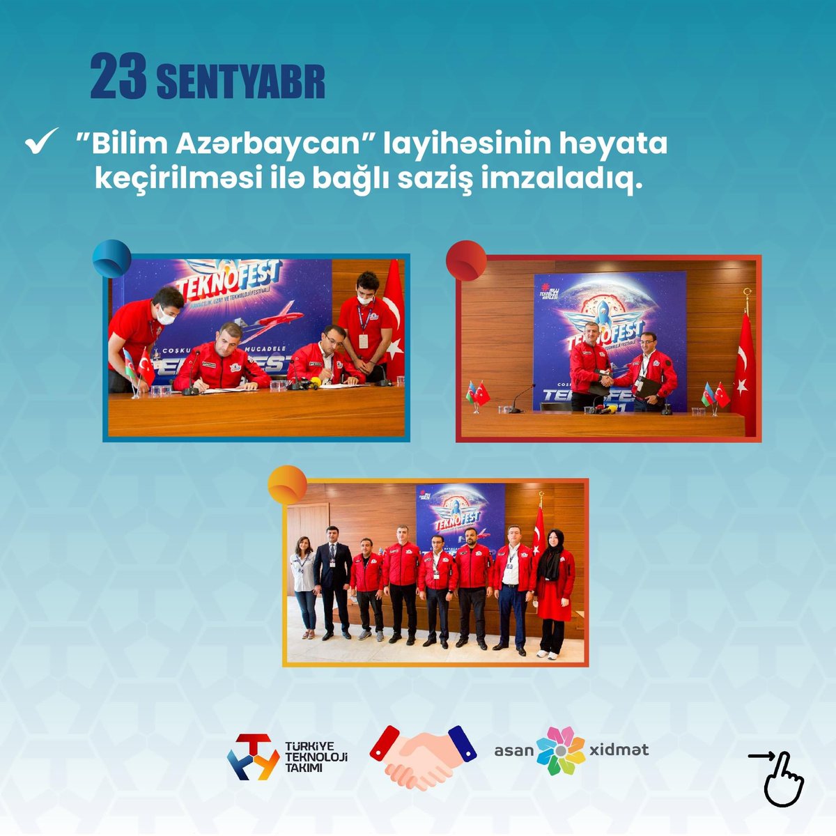 VRustamov9's tweet photo. @bilimbaki Həyəcan dolu 1 il @asanxidmat &amp; @T3Vakfi möhtəşəm 1 layihəyə imza atdı 🇦🇿🇹🇷 @Mr_UlviMehdiyev @Selcuk @haluk @JeyhunSalmanov @kokcamomer @MSaymaz @yusufpolattr https://t.co/hKOXVkFDi2