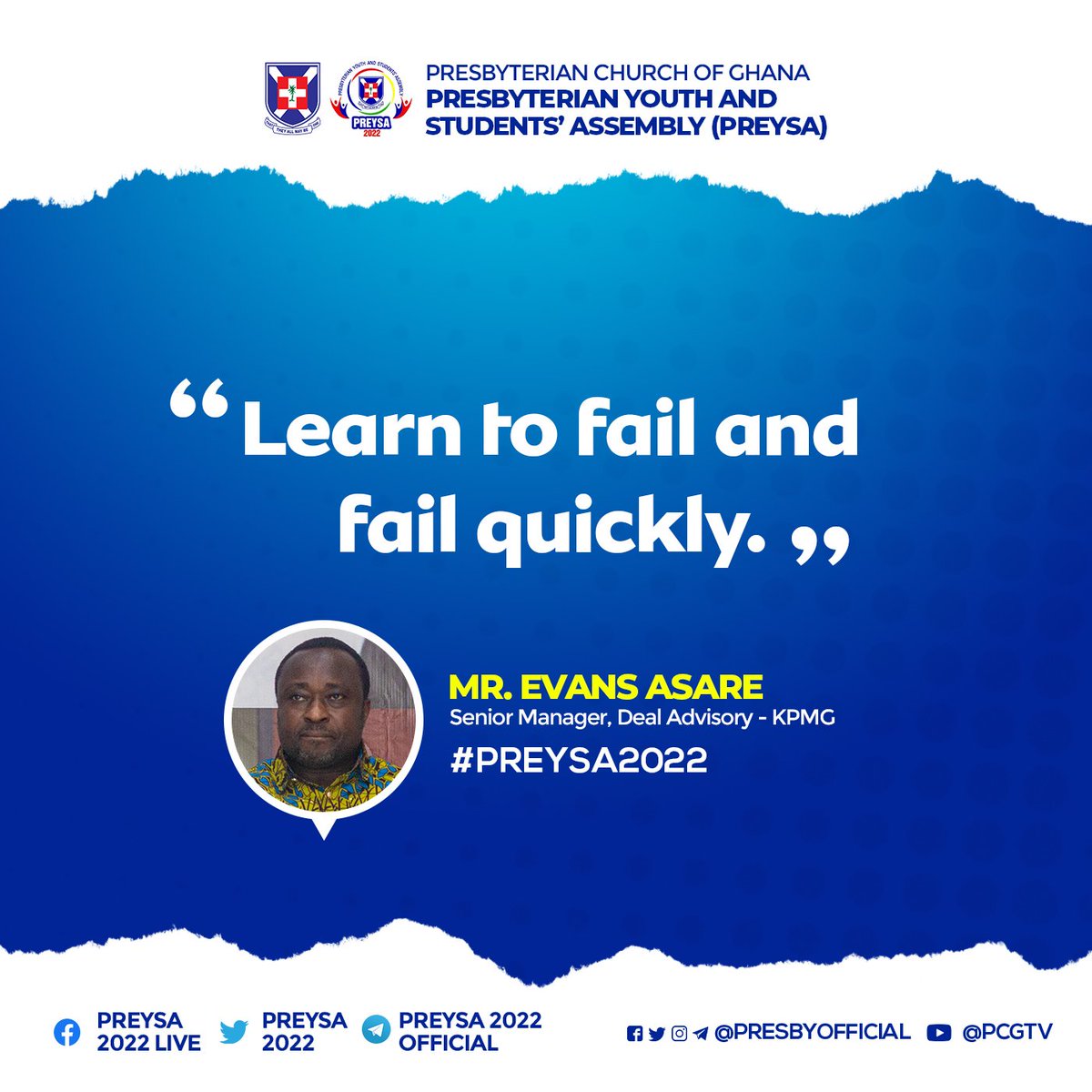 PresbyOfficial's tweet image. "Learn to fail and fail quickly."
#preysa2022
#InspiredToTransform
