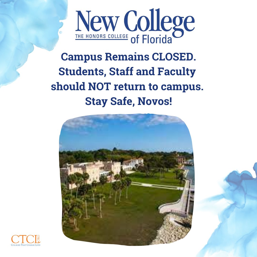 CTCLColleges (@ctclcolleges) on Twitter photo Holding our member school, #NewCollegeofFlorida, & all students, faculty & staff, in our hearts as the community assesses the damage from Hurricane Ian. Continue to check ncf.edu and social media channels for updates. Questions to communications@ncf.edu. Holding our member school, #NewCollegeofFlorida, & all students, faculty & staff, in our hearts as the community assesses the damage from Hurricane Ian. Continue to check ncf.edu and social media channels for updates. Questions to communications@ncf.edu.