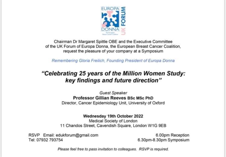 superMedSec's tweet photo. @EuropaDonnaEUR @europadonnauk @ImperialNHS @Imperialpeople 🎀 Anyone interested in #breasthealth #breastcancer #breastoncology #oncologyadvocacy #nursing do see below invitation Million Women Study. FREE. Europa Donna Event 💖 https://t.co/hDrTT0fdBR