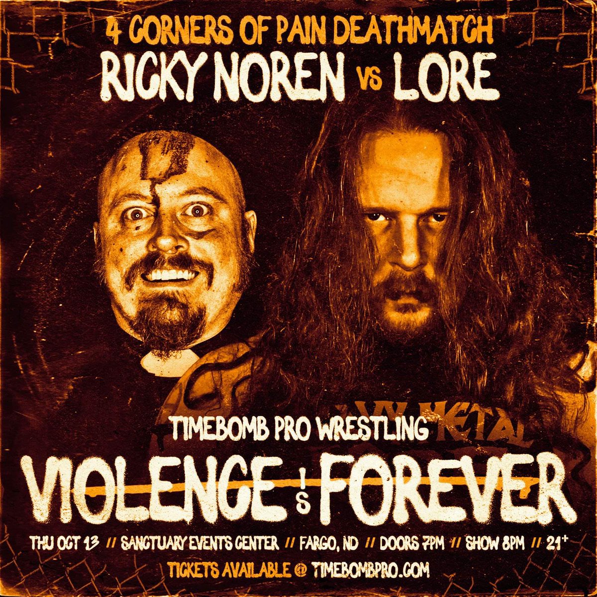 RickyNoren's tweet photo. 🙌FOUR CORNERS OF PAIN🙌

Come out to @sanctuaryevents and watch as we bring the spirit of REVIVAL to @timebombpro! 

#deathmatch #deathmatchwrestling #aew #aewrampage #gcw #icwnhb #circle6 #iwams #gcwjapan #smackdown #iwtv #njpw #stardom #xpw #wcw #wxpw #xxpw #xzx #zzx #xyz #zzz https://t.co/7v0lekNzi7