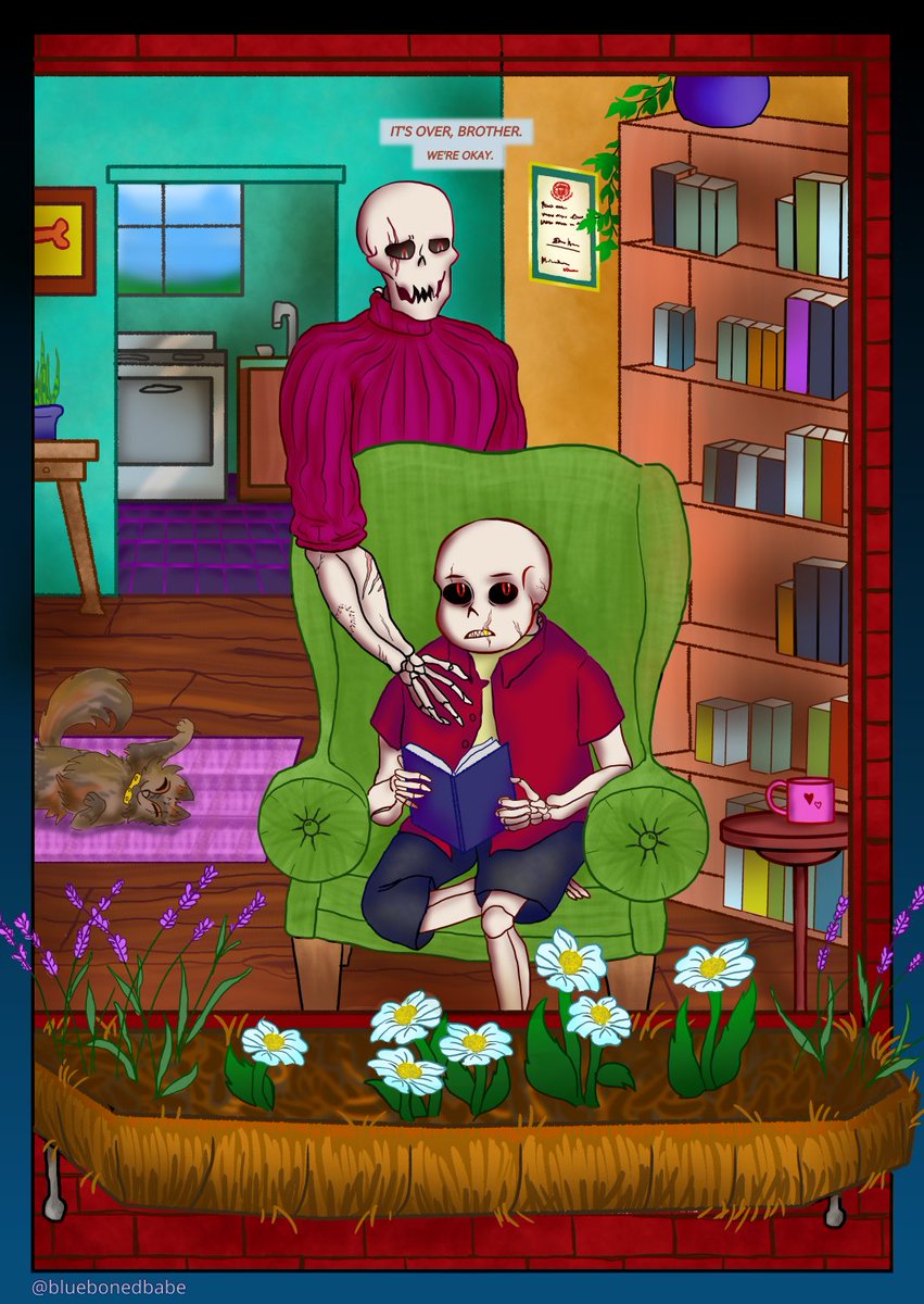 My contribution for the <a href="/BoneBros2022/">To The Bone - Undertale Fanzine</a> Zine! Some exposition on the Fell Bros healing after coming to the surface.
#ToTheBoneZine #underfell #sans #Papyrus #Zine