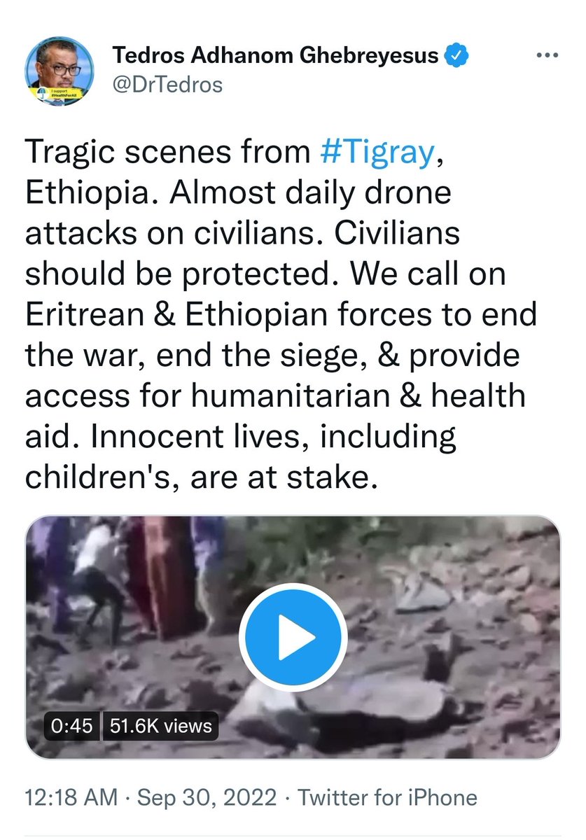 The <a href="/WHO/">World Health Organization (WHO)</a> DG <a href="/DrTedros/">Tedros Adhanom Ghebreyesus</a> must make a choice between managing a global health body or remaining the chief ethnic winger &amp; warmonger for #TPLF. He never condemned destruction of schools &amp; hospitals in #Amhara #Afar or admitted #TPLFisTheCause of suffering in #Tigray. #DrTedrosMustGo!