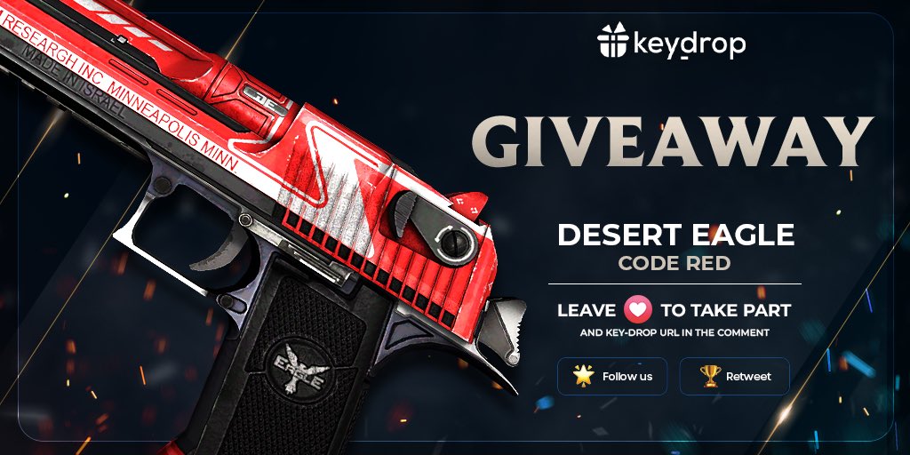 keydropcom's tweet photo. Giveaway on Desert Eagle | Code Red 🎁

👊 Just leave ❤️ under the post! 
🌟 Follow us!
🏆 Retweet!
 
⏰ Wait 24 hours!

#freeskins #csgoskinsgiveaway #csgoskinsfree #giveaway #airdrop #csgocases #csgocase #csgoesport #skins #csgoskins #keydrop #keydropcom #csgo https://t.co/j0s8mvYTGc