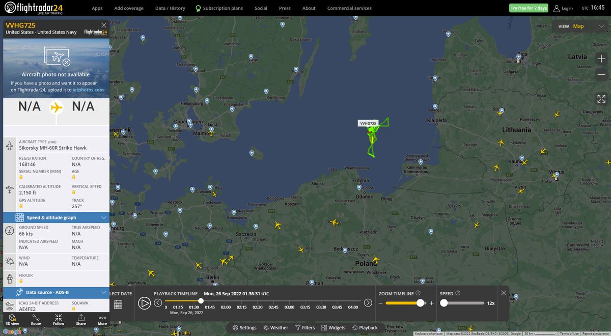 Heinz2014's tweet photo. @UweUllrich2 @MailOnline US Navy coming from Iceland (Boeing P8 Poseidon) goes into low-level flight over Nordstream. Before that, it refueled at a KC135 in Poland. Sikorsky Strike Hawk makes sure that Russia does not interfere. https://t.co/7SlOeEJhg8 https://t.co/S7BreajjiX