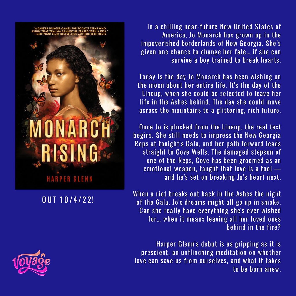 voyage_ya's tweet photo. Get excited about our Friday Feature this week! We have @harpwrites, author of MONARCH RISING! Interview on the Voyage site and click the videos tab to hear Harper read from the novel! https://t.co/l3SBywgHLM #yalit #amreadingya https://t.co/E0utTxFpoi
