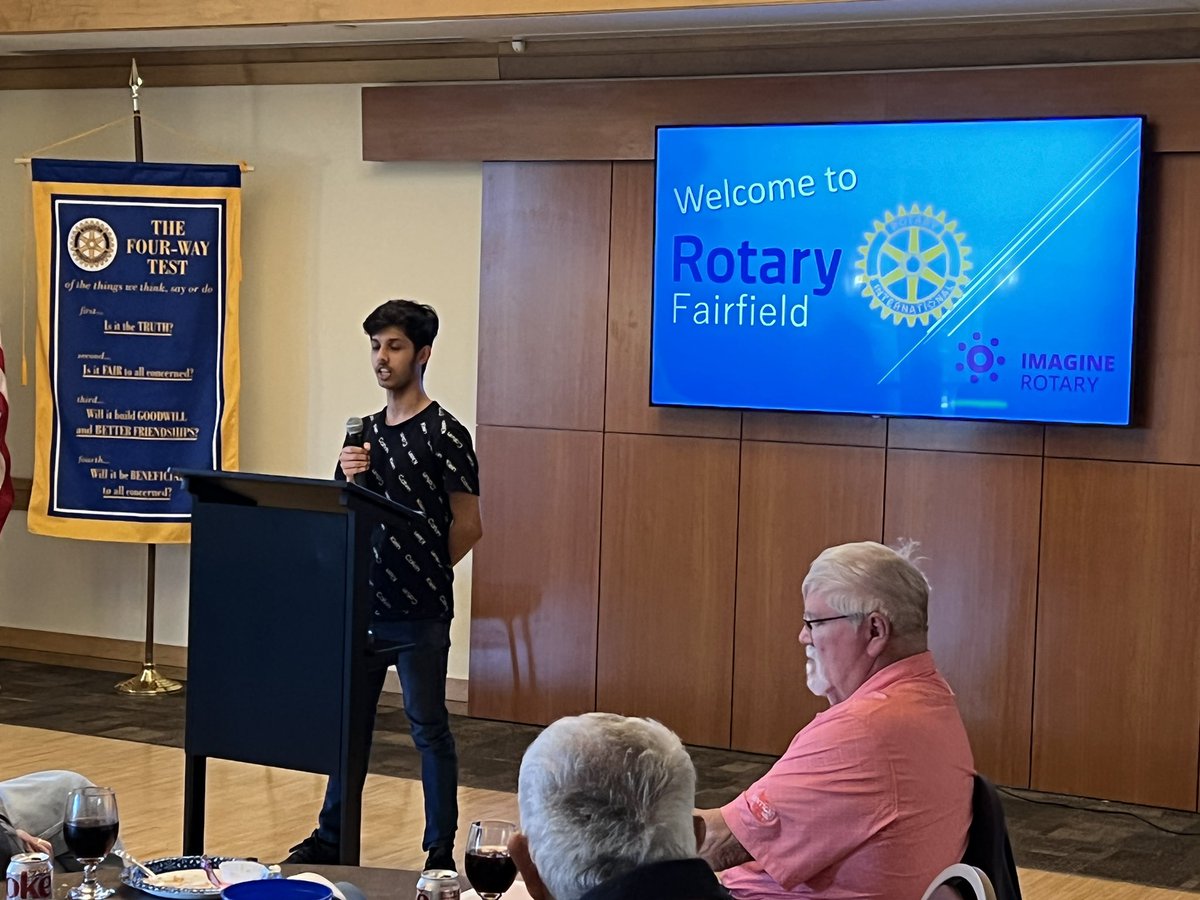A special FCSD shout out to @fcsdhighschool student Darshan Adhikari for taking the time to speak @rotaryfairfield today. Well done! #FairfieldPride