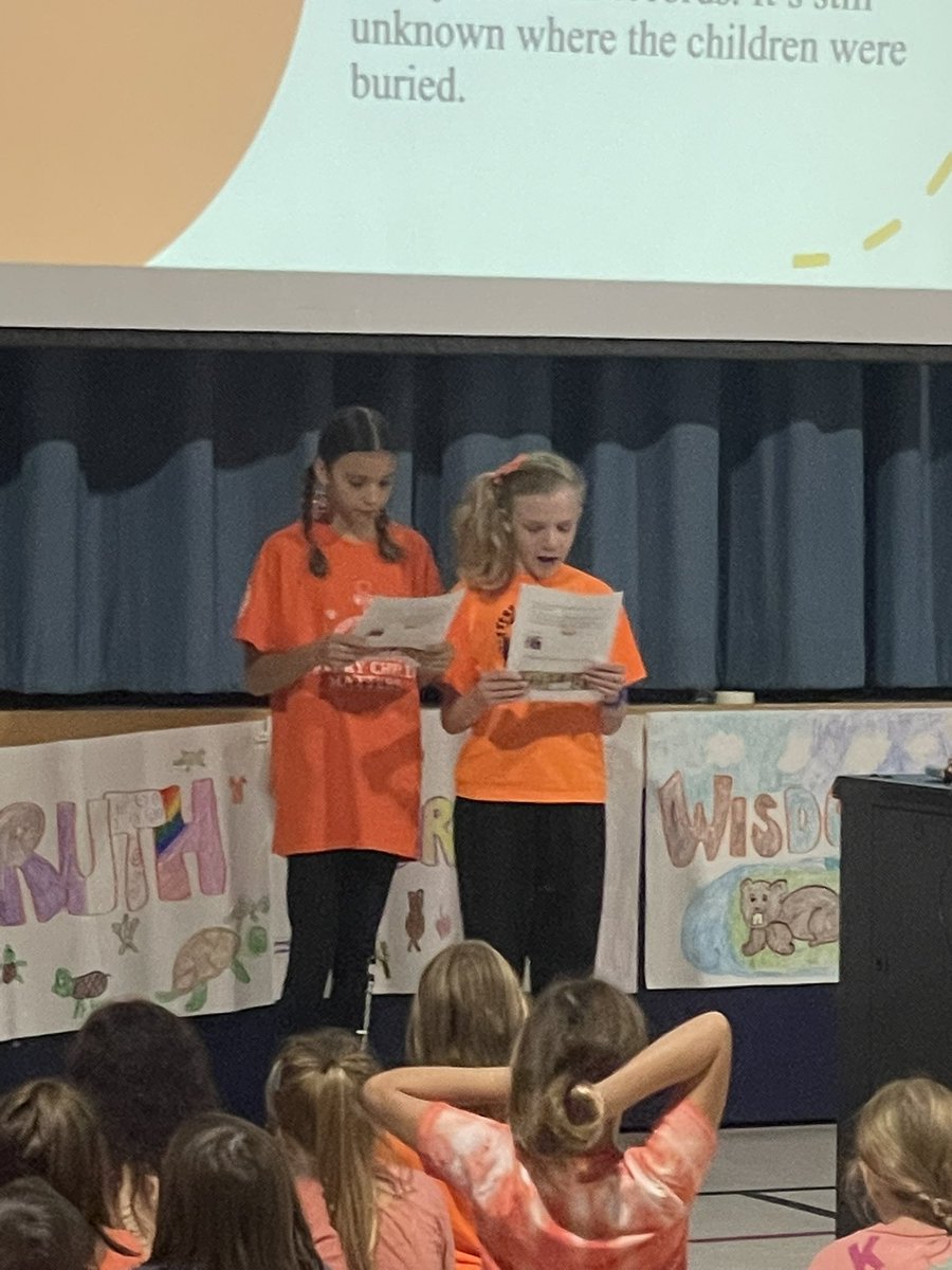 MelELogan's tweet photo. Orange Shirt Day at OSS - learning about the importance of truth and reconciliation as a community. Thank you to Mrs. Duran’s class for leading and presenting @mrsrduran @GEDSB @IndigenousEdGE https://t.co/lkKaRpgTHG