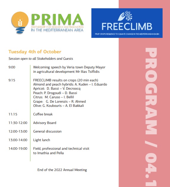 Freeclimb1's tweet photo. Almost ready for the #FREECLIMB annual meeting! On Tuesday, October the 4th, the session is open to all Stakeholders and Guests.
Register here 👇👇👇👇:
https://t.co/kp4xAia11N
#peach #almond #apricot #citrus #grape #olive https://t.co/0FpHhV8CIb