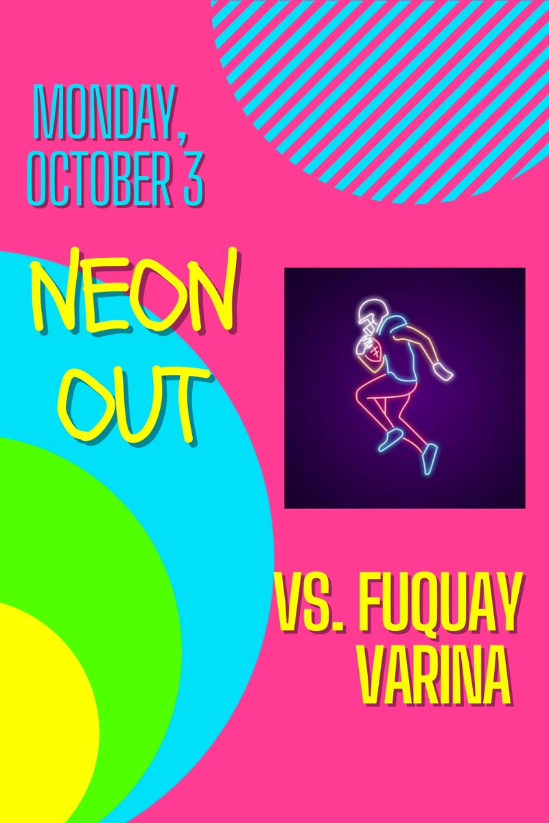 AfmsStu's tweet image. Monday, October 3rd is our first home football game! The game will be a NEON OUT! Wear all things neon to the game and let’s show our football players and cheerleaders support! Lets beat those Bengals!