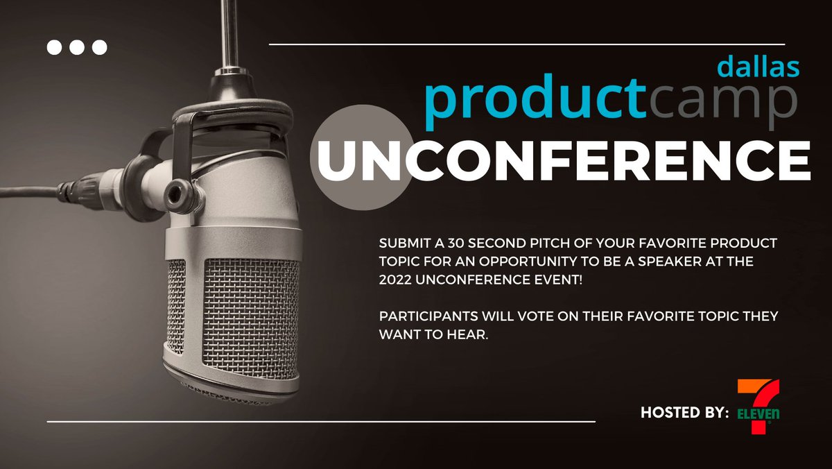 ProductCampBigD's tweet photo. https://t.co/lynkm6MB5B

We want your pitches! ProductCamp Dallas is hosting this year's unConference event at 7-Eleven's R&amp;D Division. In true unConference fashion, YOU the audience are in charge of determining who our speakers will be! https://t.co/KRQyFfdxnf