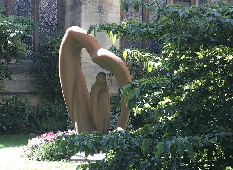 WeirdBristol's tweet photo. “Refugee” is a 1980 sculpture in the grounds of Bristol Cathedral by Czechoslovakian artist Naomi Blake (1924-2018). The piece suggests kindness and compassion for desperate people. Blake survived imprisonment at Auschwitz but most of her family perished there. https://t.co/V0LSv41ONc