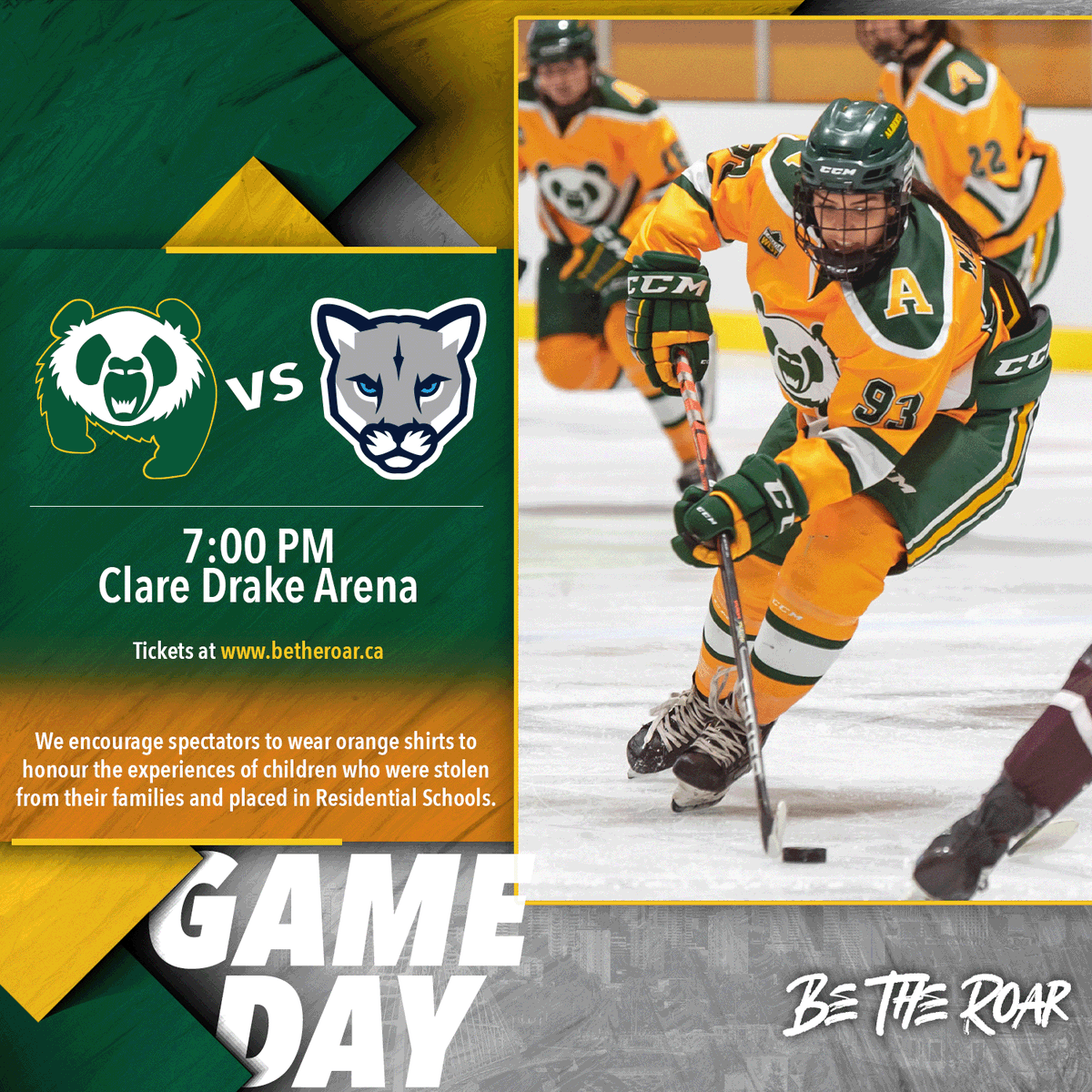 𝙿𝙰𝙽𝙳𝙰𝚂 𝙷𝙾𝙲𝙺𝙴𝚈 𝙶𝙰𝙼𝙴 𝙳𝙰𝚈
It's officially the start of the 2022-23 <a href="/PandasHockey/">UofA Pandas Hockey</a> campaign tonight as they battle <a href="/MRUCougars/">Mount Royal Cougars</a>.

#HomeOpener night at Clare Drake!

Tickets: betheroar.ca
Gate: 6:00 PM
Puck drop: 7:00 PM

#GreenandGold #BeTheRoar