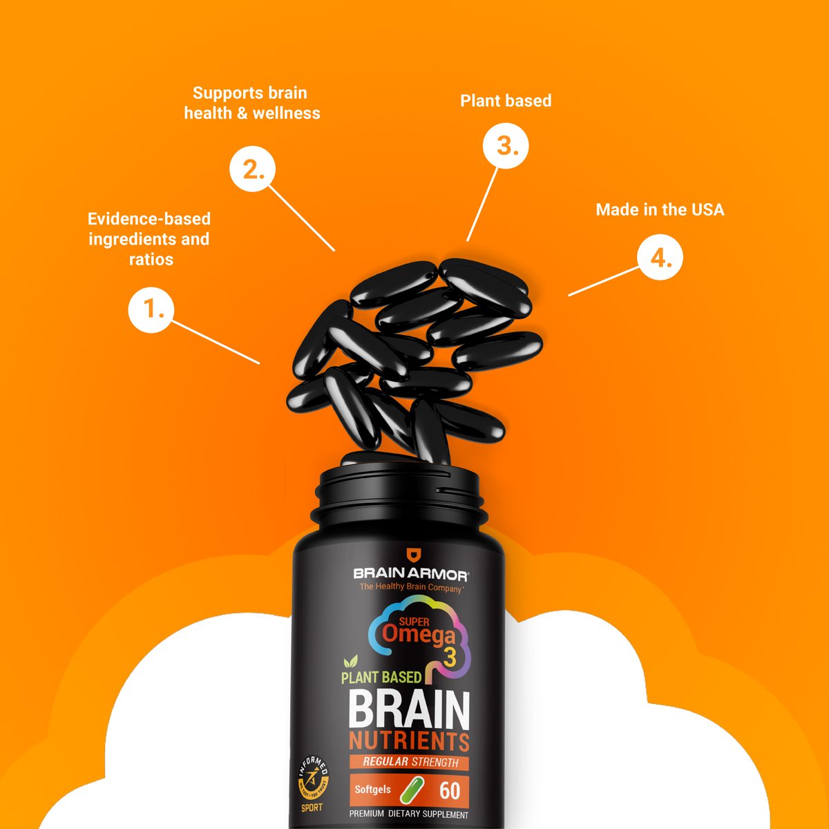 At Brain Armor, we make scientifically proven products that are backed by extensive research.

Each serving is formulated using an ultra-pure, algal source of omega-3s with a 2:1 ratio of DHA:EPA, Vitamins D3 &amp; E, MCTs from coconut oil, and natural flavours.

#BrainHealth #Omega3