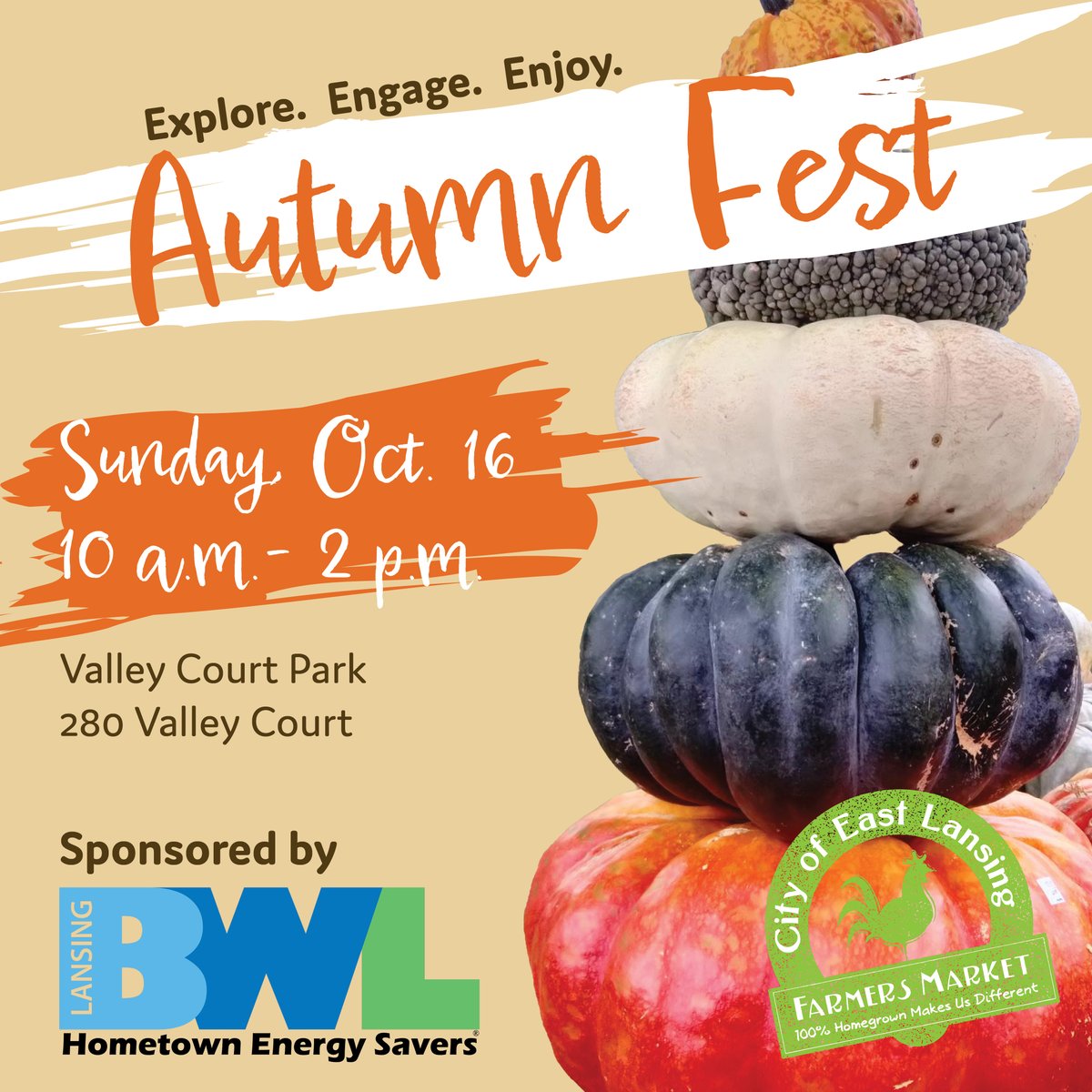 ELFarmersMarket's tweet photo. East Lansing Farmers Market October 2nd. Visit #easttlansingfarmersmarket from 10:00 a.m. to 2:00 p.m. in Valley Court Park. Check our website to see the shopping list https://t.co/oCGM6gv0JH - https://t.co/ZzndfXcqgf https://t.co/UsmhrHTXid