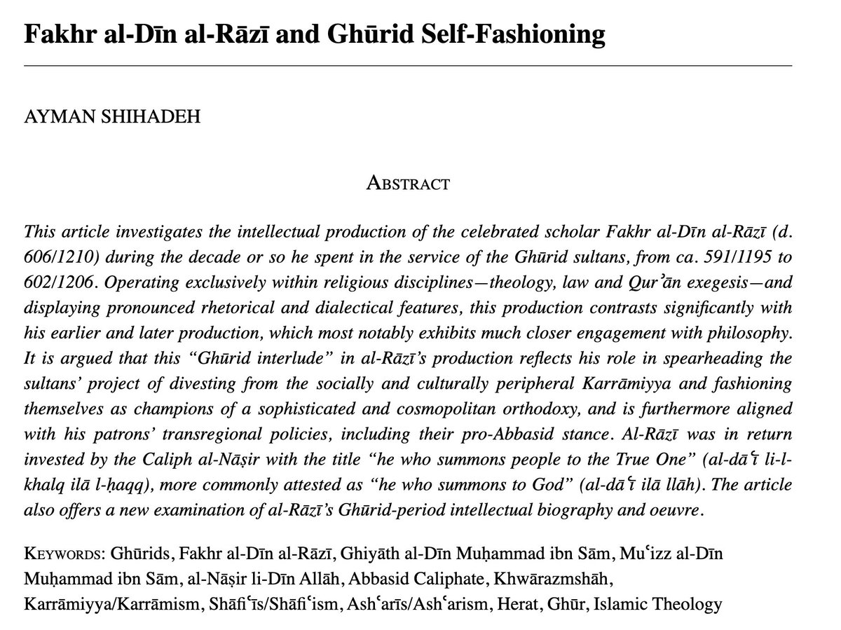 AFG_Journal's tweet image. Congratulations to Ayman Shihadeh on the publication of "Fakhr al-Dīn al-Rāzī and Ghūrid Self-Fashioning."