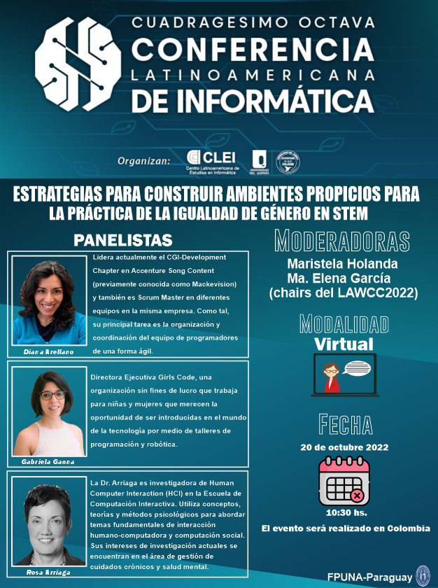 mgarciapy's tweet photo. Panel #STEM #mujeresTic #latinastech #CLEI con tres fantásticas mujeres! A no perderse @clei_la @aliciagh_ @GabyGaona https://t.co/O7b34naWir