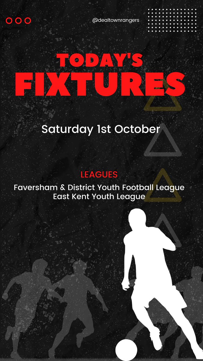 Check out our match-day fixtures over on our Facebook page which are located at the top of the feed.

#dealtownrangersfc #dealkent #grassroots #kentfa ##football #lovefootball #footballislife #Community #aside #youth #team #soccer #kidsfootball #nonprofit #development