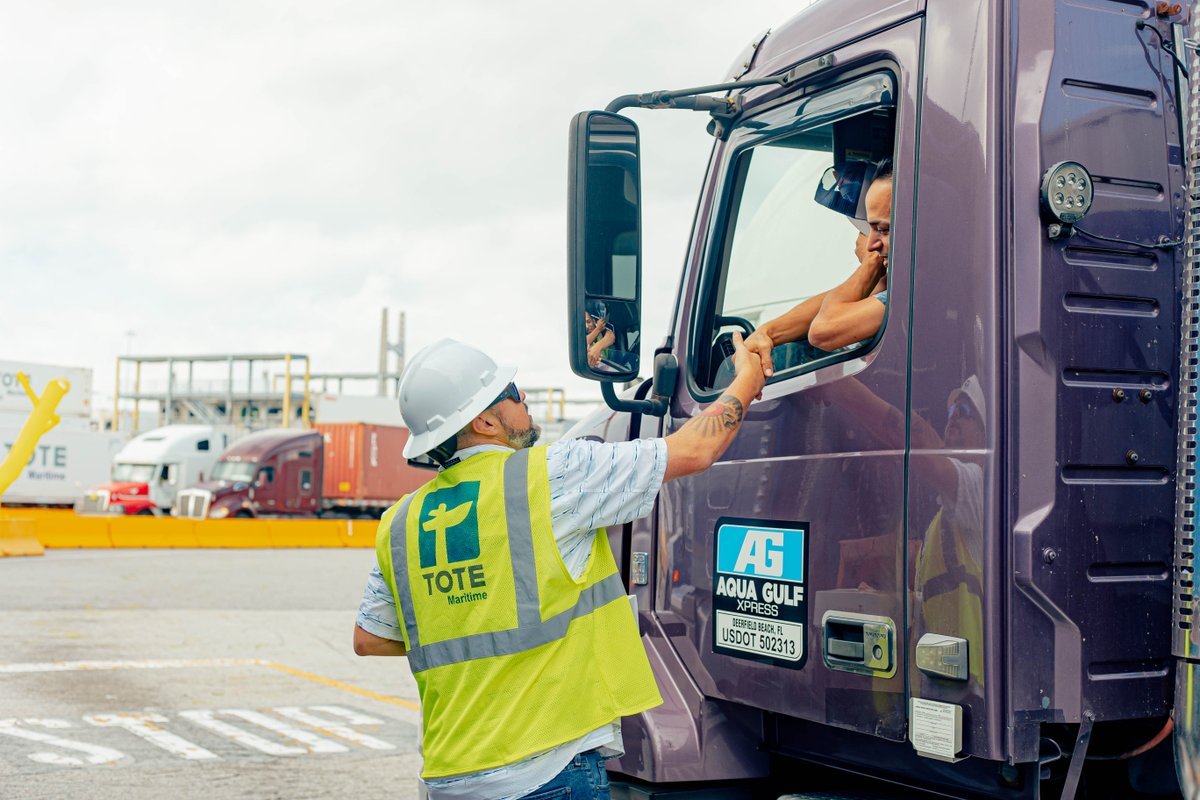 TOTE_Maritime's tweet photo. #TeamTOTE recently celebrated #TruckerAppreciationWeek at our #JAXPORT terminal.
We also surprised trucker Jean Monbrun, who was awarded the Evans Network of Companies Safe Driver of the Year Award, a companywide award for a fleet of over 8,000! Congrats, Jean! https://t.co/kCGPUJt0kW