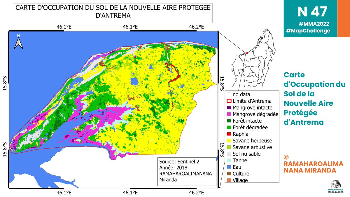 manondroala's tweet photo. MapChallenge 47 
Carte d'Occupation du Sol de la Nouvelle Aire Protégée d'Antrema
© Ramaharoalimanana Miranda

#MapChallenge #MiaraManondroAla2022 #MMA2022 #Manondroala #Madagascar  #Antrema #Boeny 
Hetsika MiaraManondroAla 2022
Ny 7 sy 8 Oktobra
🌐https://t.co/0epWbWf6cC https://t.co/2CT9J2WKsc