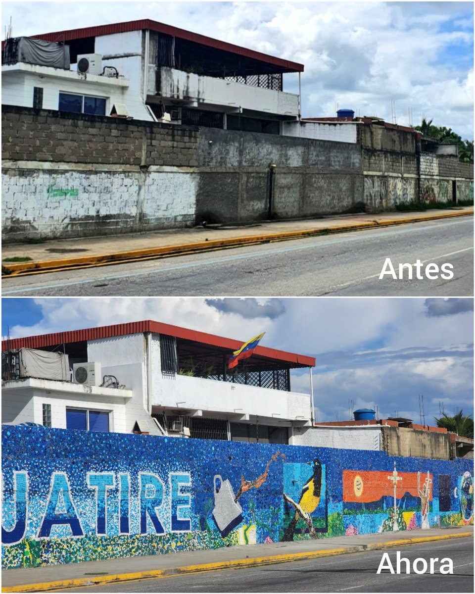 Así cambio la pared del mural en Guatire con tapas de botellas.

Incluso el vecino de atrás pintó su casa y sacó la bandera de Venezuela en señal de orgullo.
