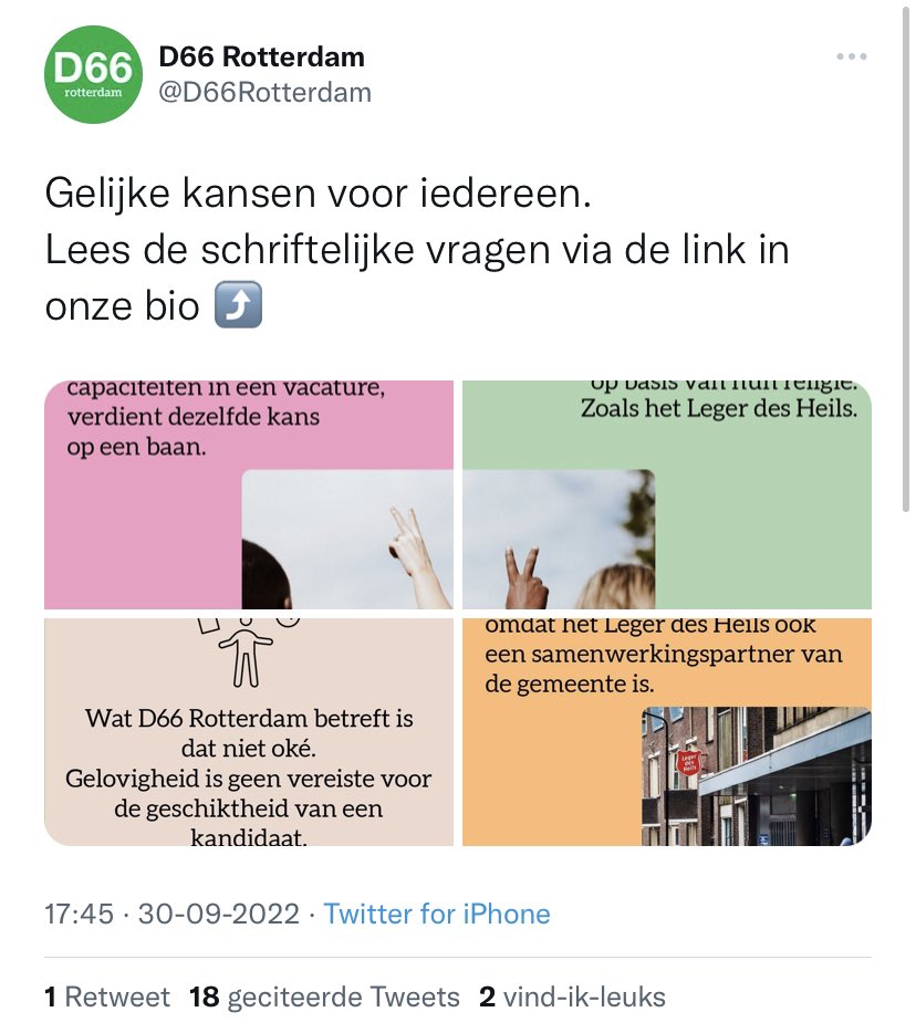 Bij <a href="/D66Rotterdam/">D66 Rotterdam</a> dachten ze: Hoe kunnen we in deze tijd dat veel van de kwetsbaarste Rotterdammers het zwaar hebben ons steentje bijdragen?
Weet je wat: we slopen het Leger des Heils! Want die gaan nu na 135 jaar écht te ver! 💪