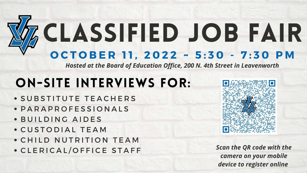 🚨Register for our upcoming job fair on October 11th! We’ll be hosting on site interviews for multiple positions in the district, partnering candidates directly with hiring managers at the event! Sign up online to schedule an interview at bit.ly/LVJobFair 🚨