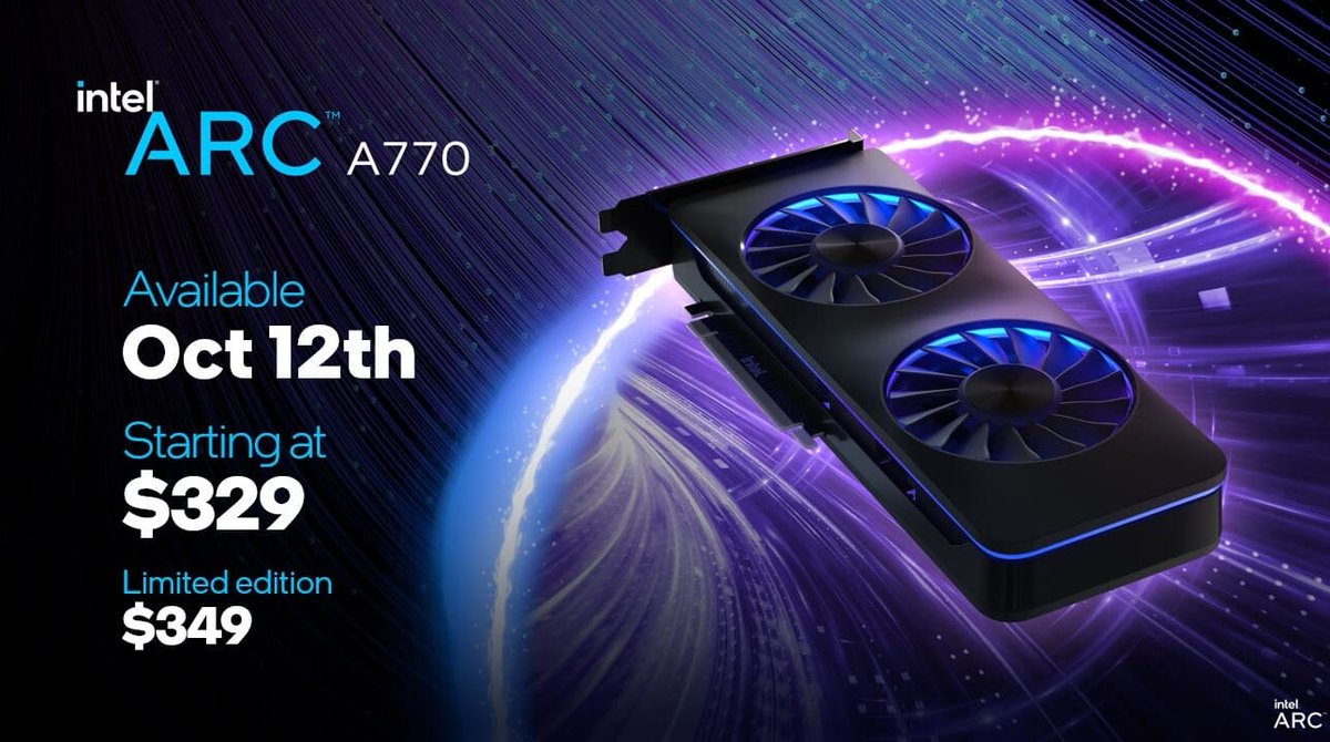 hardfanaticos's tweet photo. Conocemos los competitivos precios de las nuevas tarjetas gráficas de Intel. #ArcA750 #ArcA770LimitedEdition #IntelArc7
https://t.co/WMsb6FGX1L https://t.co/1zhligIlOU