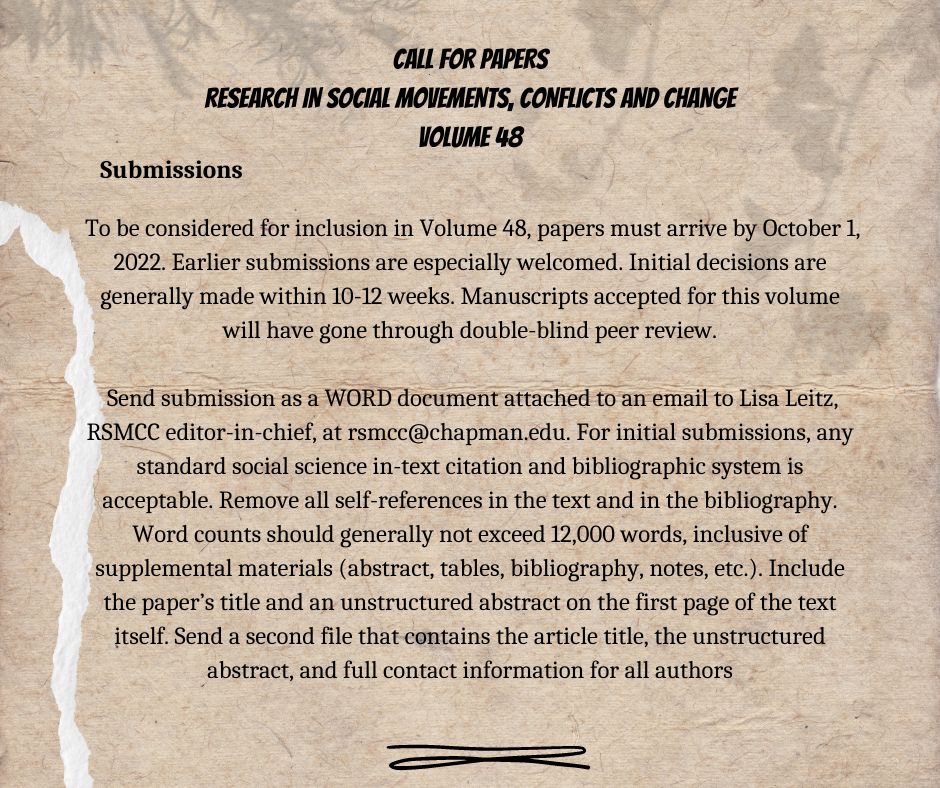 RSMCCEmerald's tweet photo. The deadline for submission to RSMCC Volume 8 is on October 1. Send in your papers to rsmcc@chapman.edu. We look forward to reading your brilliant works. 

Kindly retweet for academic twitter. https://t.co/t9ww6Wk0SK