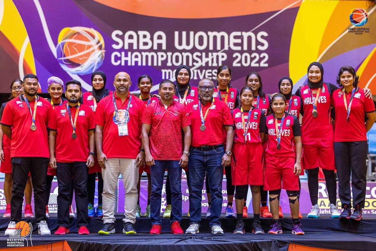 mba_maldives's tweet photo. Congratulations to the National Women’s Basketball Team 🇲🇻 on winning Bronze🥉 at SABA Women’s 🏀 Championship 2022.  
Great performance by the whole team 👏💪
📷@issethori
Supportedby: @moyscemv
DigitalPartner: @dhiraagu
FitnessPartner: @blazefitnessmv
Print Partner: @graphitemv https://t.co/IlrN4NDchd