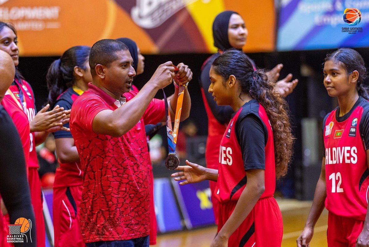 mba_maldives's tweet photo. Congratulations to the National Women’s Basketball Team 🇲🇻 on winning Bronze🥉 at SABA Women’s 🏀 Championship 2022.  
Great performance by the whole team 👏💪
📷@issethori
Supportedby: @moyscemv
DigitalPartner: @dhiraagu
FitnessPartner: @blazefitnessmv
Print Partner: @graphitemv https://t.co/IlrN4NDchd