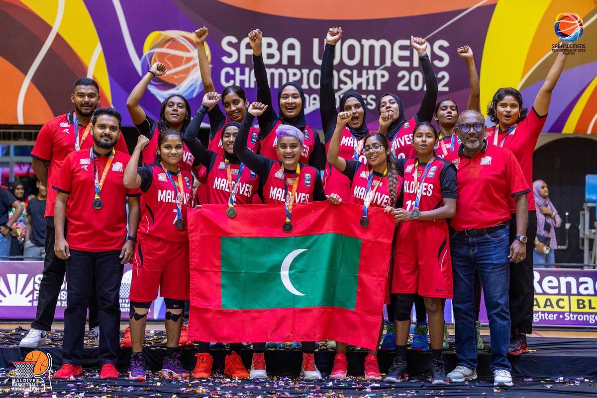 mba_maldives's tweet photo. Congratulations to the National Women’s Basketball Team 🇲🇻 on winning Bronze🥉 at SABA Women’s 🏀 Championship 2022.  
Great performance by the whole team 👏💪
📷@issethori
Supportedby: @moyscemv
DigitalPartner: @dhiraagu
FitnessPartner: @blazefitnessmv
Print Partner: @graphitemv https://t.co/IlrN4NDchd