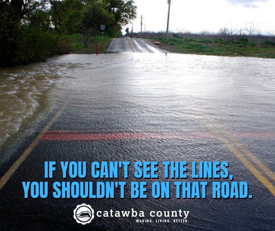 With the anticipated heavy rains later today, we may have some roads covered by water. Please don't take any chances. If you can't see the road lines, it's not safe to pass. #ncwx #catcowx #hurricaneian