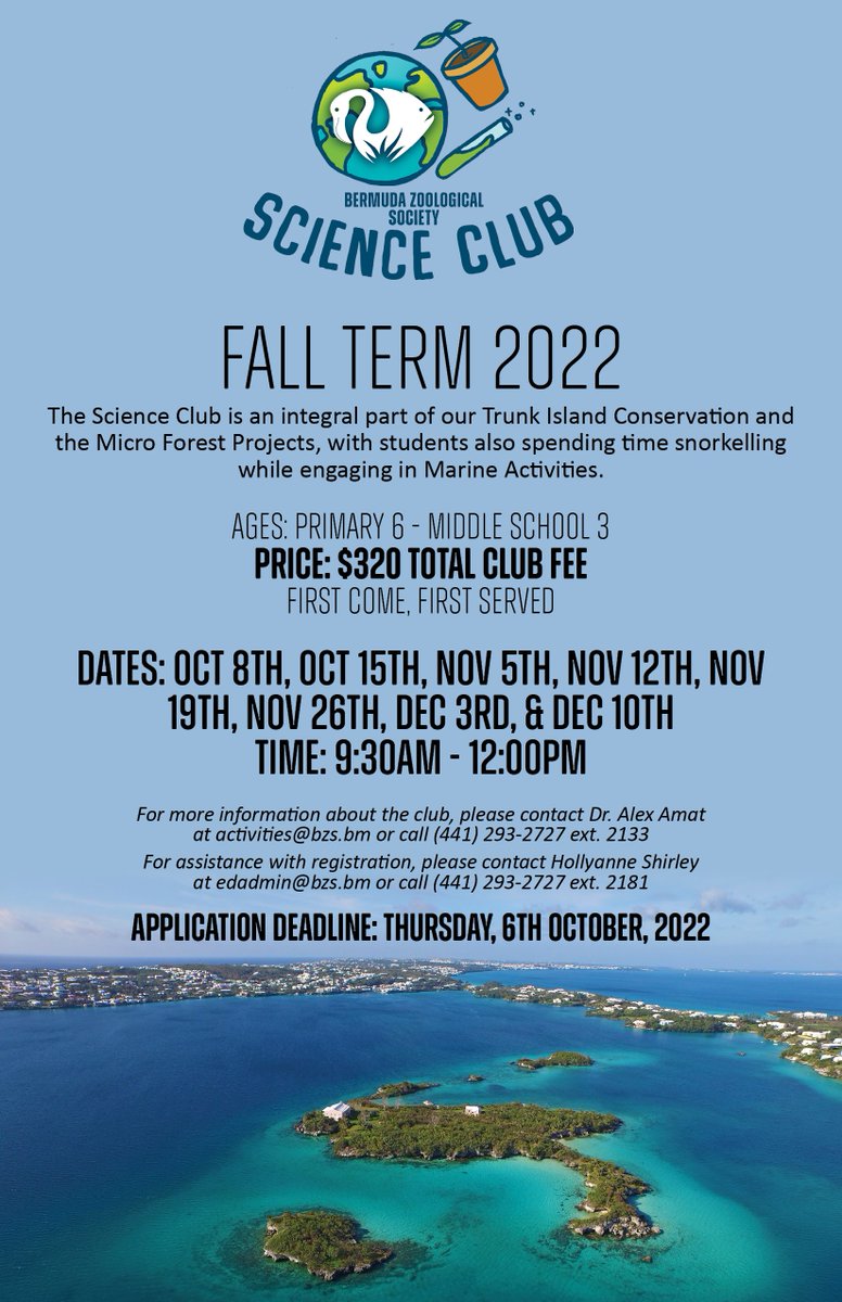 Register your kids for the next term of Science Club with the Bermuda Zoological Society!