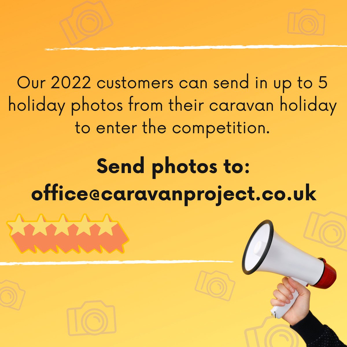 The Caravan Project (@caravanproject) on Twitter photo Re-post 📣 2022 PHOTO COMPETITION
🌟1ST: FREE 6-night SUMMER holiday at our caravan in 2023.
🌟2ND: All expenses paid Big Day Out in Glasgow.
Customers can send photos to office@caravanproject.co.uk with the heading "Photo competition" to enter the competition!✨ Re-post 📣 2022 PHOTO COMPETITION
🌟1ST: FREE 6-night SUMMER holiday at our caravan in 2023.
🌟2ND: All expenses paid Big Day Out in Glasgow.
Customers can send photos to office@caravanproject.co.uk with the heading "Photo competition" to enter the competition!✨