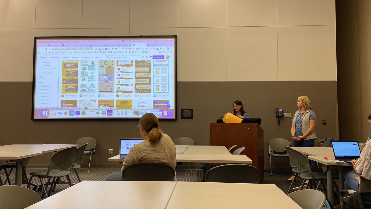 LegacyHSLib's tweet photo. Learning so much about the hidden gems in Canva to inspire students to step up their presentations. Thank you @EdTechKISD for sharing at #ESC11PRIME22 #MISDLibLove https://t.co/sKrUHpf8jp