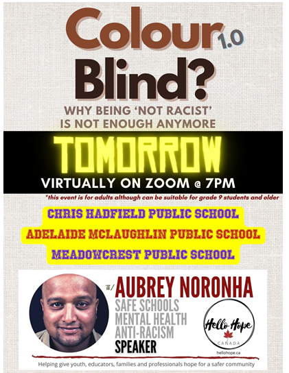 Looking forward to learning together with our community TOMORROW evening. Email Mrs. Waters for the link (carolynne.waters@ddsb.ca).