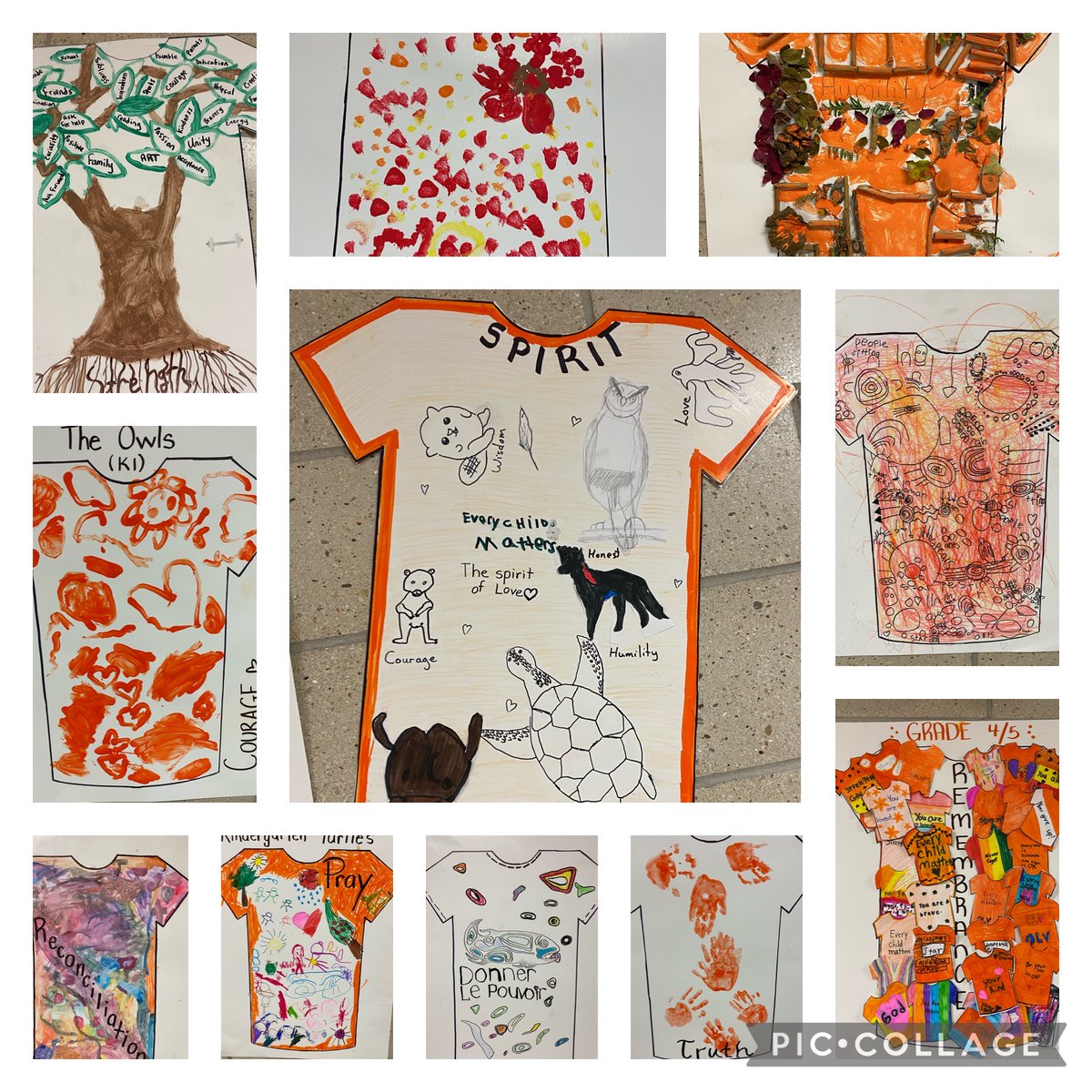 ARichardsonOCSB's tweet photo. This Orange Shirt Day @OLVictoryOCSB organized a collaborative school project. Each class designed a t-shirt using a variety of Indigenous design and empowering words. 
#TruthAndReconciliation #EveryChildMatters #ocsbDL 
Thank you @MrsWatsonOCSB for your help in organizing ♥️ https://t.co/xqAfS1BHfY