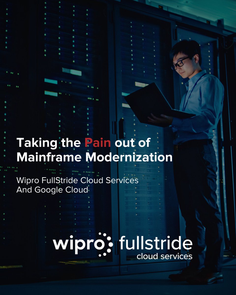 Wipro Partner Network (@wipropartner) on Twitter photo Learn how #WiproFullStride Cloud Services, with expertise in mainframe modernization on <a href="/googlecloud/">Google Cloud</a>, can help clients seamlessly navigate the important and incredibly beneficial transformation. bit.ly/3y0QseQ Learn how #WiproFullStride Cloud Services, with expertise in mainframe modernization on <a href="/googlecloud/">Google Cloud</a>, can help clients seamlessly navigate the important and incredibly beneficial transformation. bit.ly/3y0QseQ
