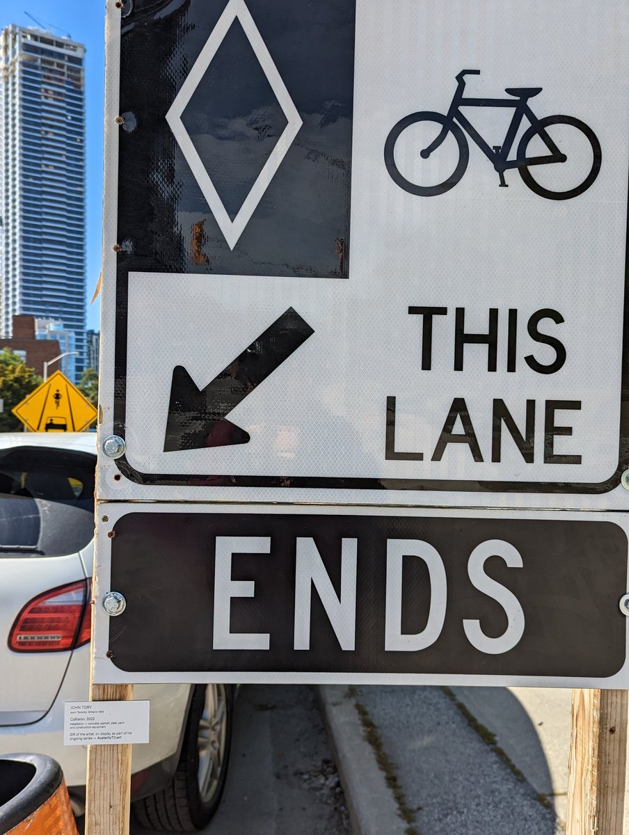 TheBikingLawyer's tweet photo. On the eve of #NuitBlanche I spotted some art honouring the state of our @cityoftoronto under @JohnTory https://t.co/5R8XjoCdNA. This one aptly placed near Bloor E &amp; Sherbourne speaks to dangerous road conditions &amp; construction across Toronto #biketo. https://t.co/HL2tiYXy7v