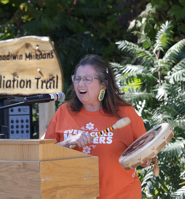 Thanks to all who attended the unveiling of the new sign at our Truth and Reconciliation Trail in Orillia.🧡

The orange rocks symbolize the lives lost at Canada’s residential schools, and the trail is an all-season reminder of the ongoing journey toward Truth and Reconciliation.