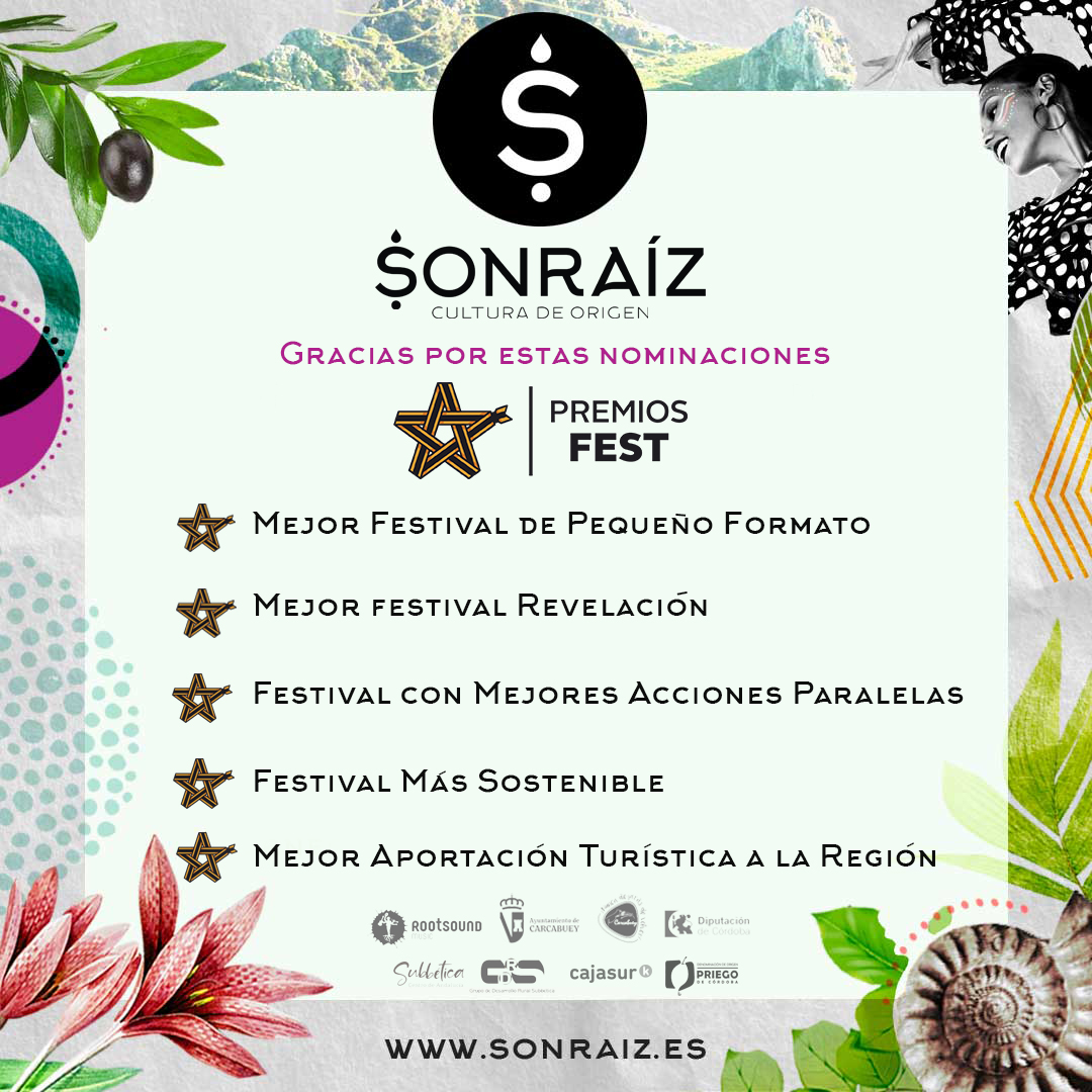 🥳¡Qué alegría! En Sonraíz y <a href="/rootsound/">ROOTSOUND MUSIC</a> celebramos 5 nominaciones a @premiosfest que se entregan en <a href="/BIMEnet_/">BIME</a>. Estamos agradecidas porque estas nominaciones son fruto del trabajo y apoyo de mucha gente por crear y vivir un festival igualitario y sostenible premiosfest.com