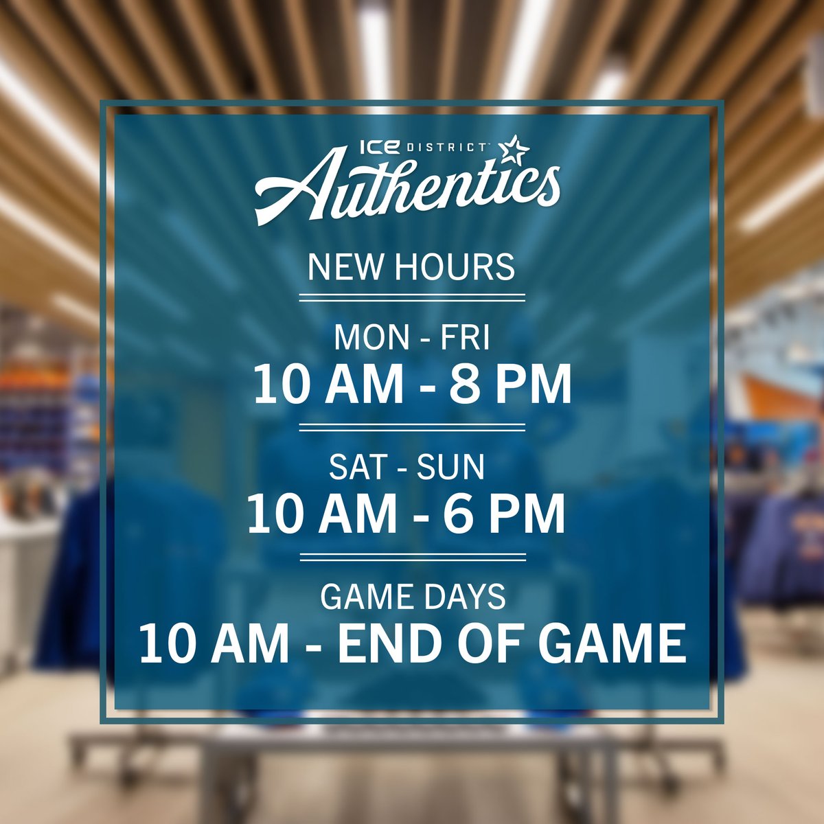 Attention Oilers and Oil Kings fans: As of Monday, 10/3, we will have new hours of operation!

Our new hours for our ICE District location:
Mon - Fri: 10AM - 8PM
Sat - Sun: 10AM - 6PM
Game Days: 10AM - End of Game

We can't wait to see you this season! #LetsGoOilers #OilKings